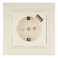 Розетка EKF Минск встраиваемая бежевая с заземлением с USB-А (ERR16-028-200-USB)
