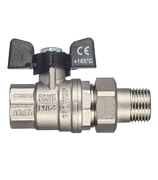 Кран шаровой латунный Bugatti 1/2 ВР(г) х 1/2 НР(ш) бабочка с полусгоном прямой (3220088)