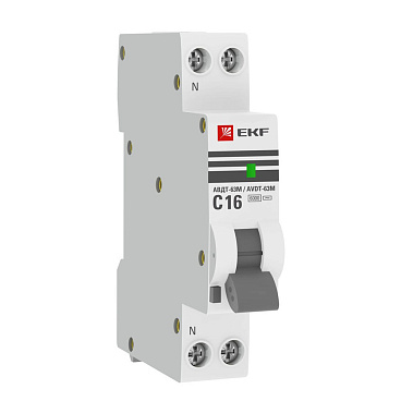 Автомат дифференциальный EKF PROxima АВДТ-63М 16А 1P+N тип AC 30 мА 6 кА (DA63M-16-30)