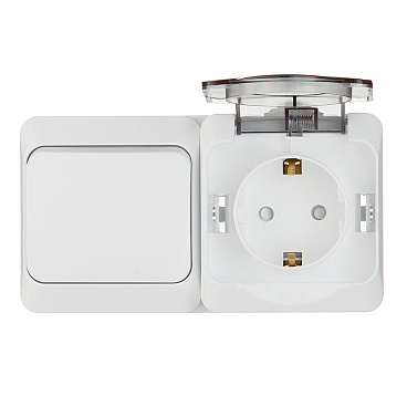 Блок переключатель и розетка Systeme Electric Этюд одноклавишный накладной белый (BPA16-246B)