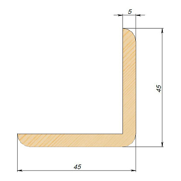 Угол наружный гладкий 45х45х5х2500 мм сорт Экстра сращенный