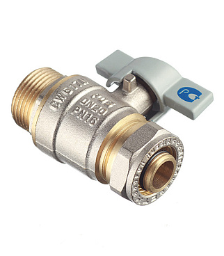 Кран шаровой латунный 20 обж(ц) х 3/4 НР(ш) для металлопластиковых труб бабочка прямой