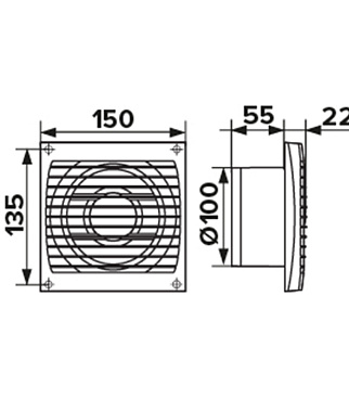 Вентилятор осевой Auramax Optima 150х150 мм d100 мм белый