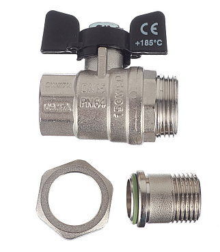 Кран шаровой латунный Bugatti 1/2 ВР(г) х 1/2 НР(ш) бабочка с полусгоном прямой (3220088)