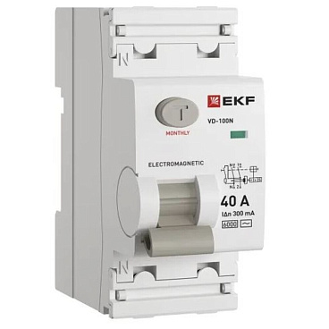 УЗО EKF PROxima ВД-100N 40А 1P+N тип AC 300 мА 6 кА (E1026M40300)