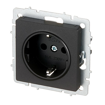 Розетка IEK Brite РС11-1-0-БрЧ встраиваемая черная с заземлением (BR-R11-16-K02)