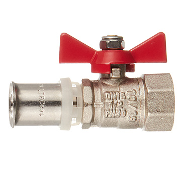 Кран шаровой латунный Valtec 16(пресс) x 1/2 ВР(г) для металлопластиковых труб бабочка прямой (VT.242.N.1604)