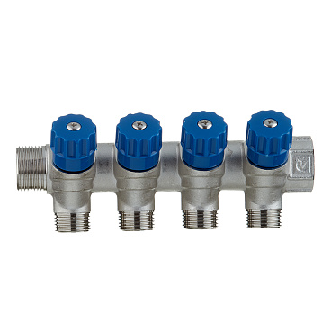 Коллектор Valtec 3/4 ВР(г) х 4 выхода 1/2 НР(ш) х 3/4 НР(ш) регулируемый (VTc.560.N.0504)