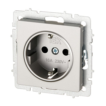 Розетка IEK Brite РС11-1-0-БрС встраиваемая сталь с заземлением (BR-R11-16-K46)