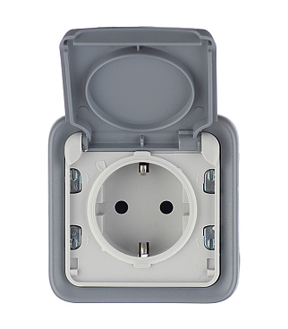 Розетка Legrand Plexo накладная серая со шторками с крышкой (69733)