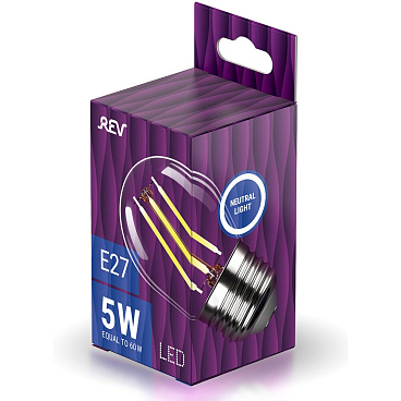Лампа светодиодная филаментная Rev E27 4000К 5 Вт 545 Лм 180-230 В шар прозрачная