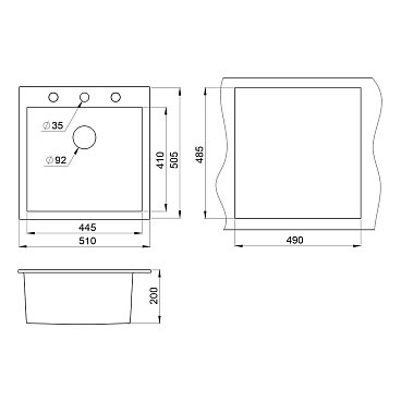 Мойка для кухни Granula 52х51х20 см врезная с сифоном кварц черная