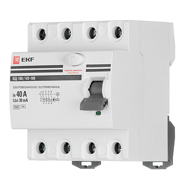 УЗО EKF PROxima ВД-100 40А 3P+N тип AC 30 мА 4,5 кА компактное (elcb-4-40-30-em-pro)