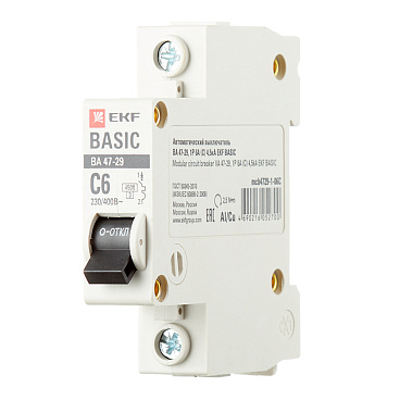 Автоматический выключатель модульный EKF Basic ВА 47-29 1P 6А тип C 4,5 кА 230 В (mcb4729-1-06C)