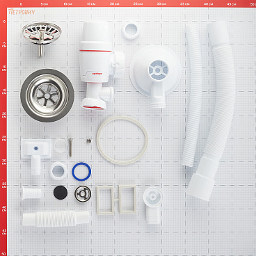 Сифон для мойки Wirquin Neo 3 1/2х40/50 мм с выпуском d114 мм с переливом с соединением 40/50 мм (30987091)