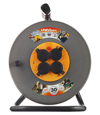 Удлинитель UNIVersal с заземлением 30 м на катушке 3,5 кВт 4 розетки ПВС 3х1,5 кв.мм IP44