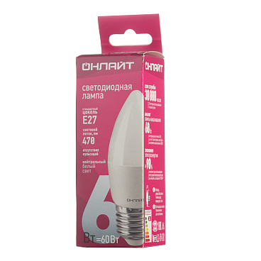 Лампа светодиодная Онлайт E27 4000К 6 Вт 470 Лм 220-240 В свеча матовая
