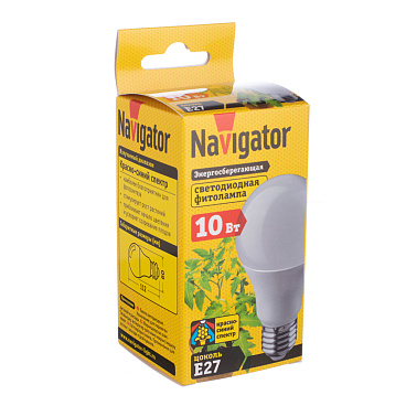 Фитолампа для растений Navigator E27 10 Вт 176-264 В груша A60 матовая