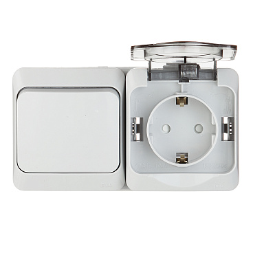 Блок выключатель и розетка Systeme Electric Этюд одноклавишный накладной серый (BPA16-241C)