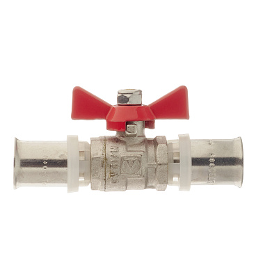 Кран шаровой латунный Valtec 16(пресс) х 16(пресс) для металлопластиковых труб бабочка прямой (VT.243.N.1616)