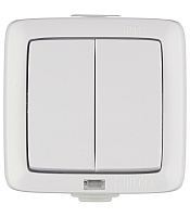 Выключатель Hegel Alfa двухклавишный накладной белый с подсветкой (ВА10-252)