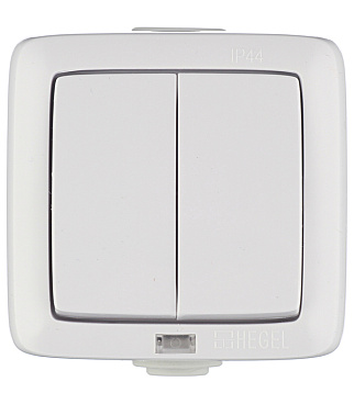 Выключатель Hegel Alfa двухклавишный накладной белый с подсветкой (ВА10-252)