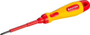 Отвертка KRAFTOOL, высоковольтная, Cr-Mo-V стержень, двухкомпонент. маслобензостойкая рукоятка, PH №0, 60мм