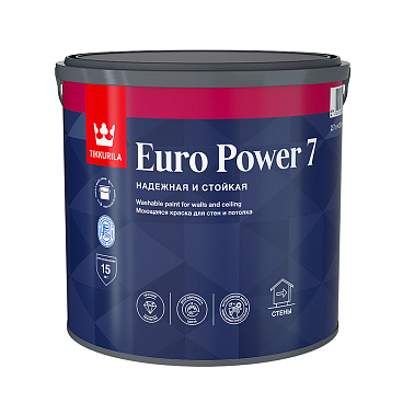 Краска моющаяся Tikkurila/Tikkivala Euro Power 7 база С бесцветная 2,7 л