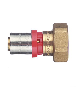 Соединитель прямой Tiemme с накидной гайкой и плоской прокладкой 16(пресс) х 3/4 ВР(г)