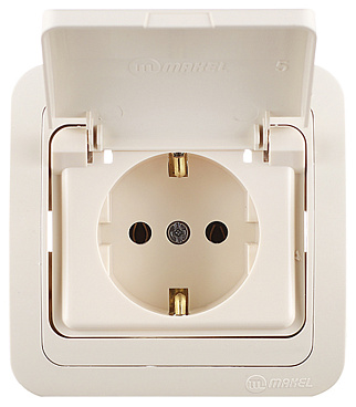 Розетка Makel Mimoza встраиваемая бежевая со шторками с крышкой (25009)