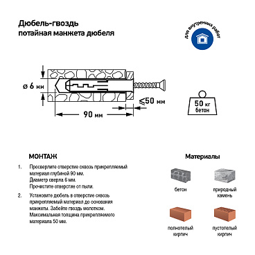 Дюбель-гвоздь Hard-Fix 6x80 мм потайная манжета нейлон (35 шт.)