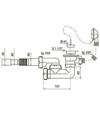 Сифон для ванны Wirquin Pro 1 1/2х40 мм регулируемый с выпуском d70 мм с переливом с соединением 40/50 мм (30718061)