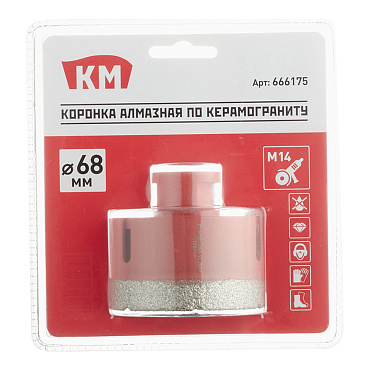 Коронка алмазная КМ (666175) по керамограниту d68 мм для УШМ