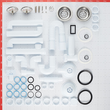 Сифон для двойной мойки АНИ пласт 3 1/2х40 мм со смещением с выпуском d115 мм с переливом с соединением 40 мм (LD0515SA15)
