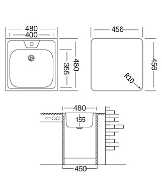 Мойка для кухни Ukinox Классика 48х48х14,5 см врезная сталь (CLM480.480---4K OC)