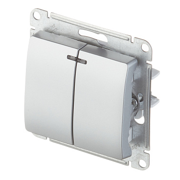 Выключатель Systeme Electric Glossa двухклавишный встраиваемый алюминий с подсветкой (GSL000353)