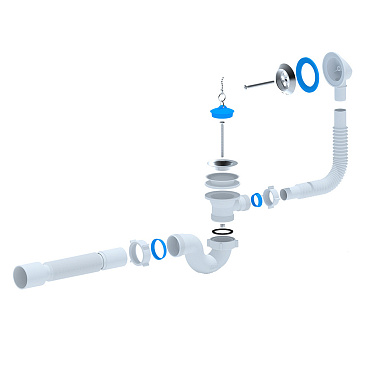 Сифон для ванны АНИ пласт 1 1/2х40 мм проточный слив d50 мм с выпуском d70 мм с соединением 40/50 мм (E155)