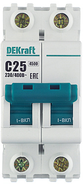 Автоматический выключатель модульный Dekraft BA-101 2P 25А тип C 4,5 кА 230/400 В (11068DEK)