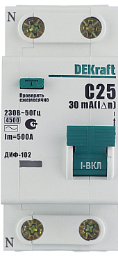 Автомат дифференциальный Dekraft ДИФ-102 25А 1P+N тип AC 30 мА 4,5 кА (16005DEK)