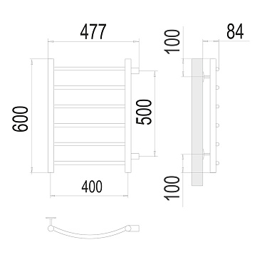 Полотенцесушитель водяной Terminus Классик П6 600х400 мм с боковым подключением 500 мм хром