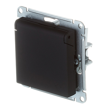 Розетка Systeme Electric AtlasDesign встраиваемая карбон со шторками с крышкой (ATN001046)