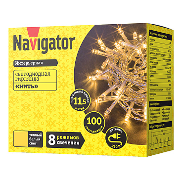 Гирлянда светодиодная Navigator Нить теплый белый 11,5 м (14 024)
