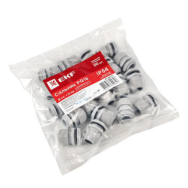 Сальник EKF PROxima PG 16 для кабеля диаметром 10-14 мм IP54 пластиковый серый (20 шт.) (plc-pg-16-r)