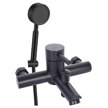 Смеситель для ванны ARGOtech Solid черный однорычажный с коротким изливом с лейкой (35-05 SOLID black)