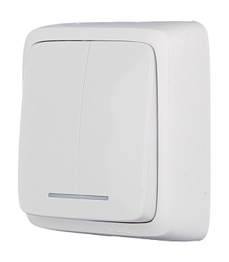 Выключатель Hegel Alfa двухклавишный накладной белый с подсветкой (ВА10-154)