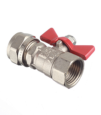 Кран шаровой латунный Valtec 16 обж(ц) х 1/2 ВР(г) для металлопластиковых труб бабочка прямой (VT.342.N.1604)