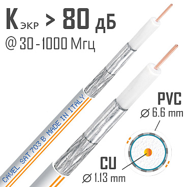 Кабель коаксиальный телевизионный SAT 703 В 1х1,13 мм экранированный Cavel