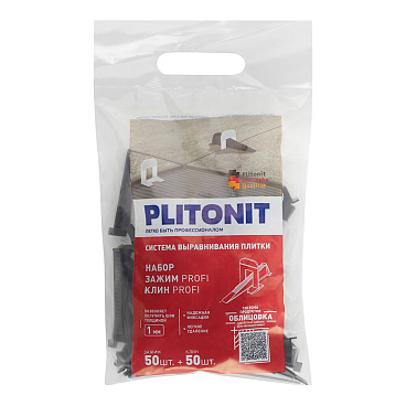 Система выравнивания плитки Plitonit Profi mini 1 мм комплект (зажим ворота, клин) (50+50 шт.)