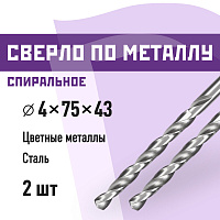 Сверло по металлу спиральное КМ 4х75 мм (2 шт.) (966052)