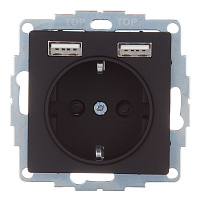 Розетка Systeme Electric AtlasDesign встраиваемая карбон с заземлением 2хUSB-А (ATN001030)